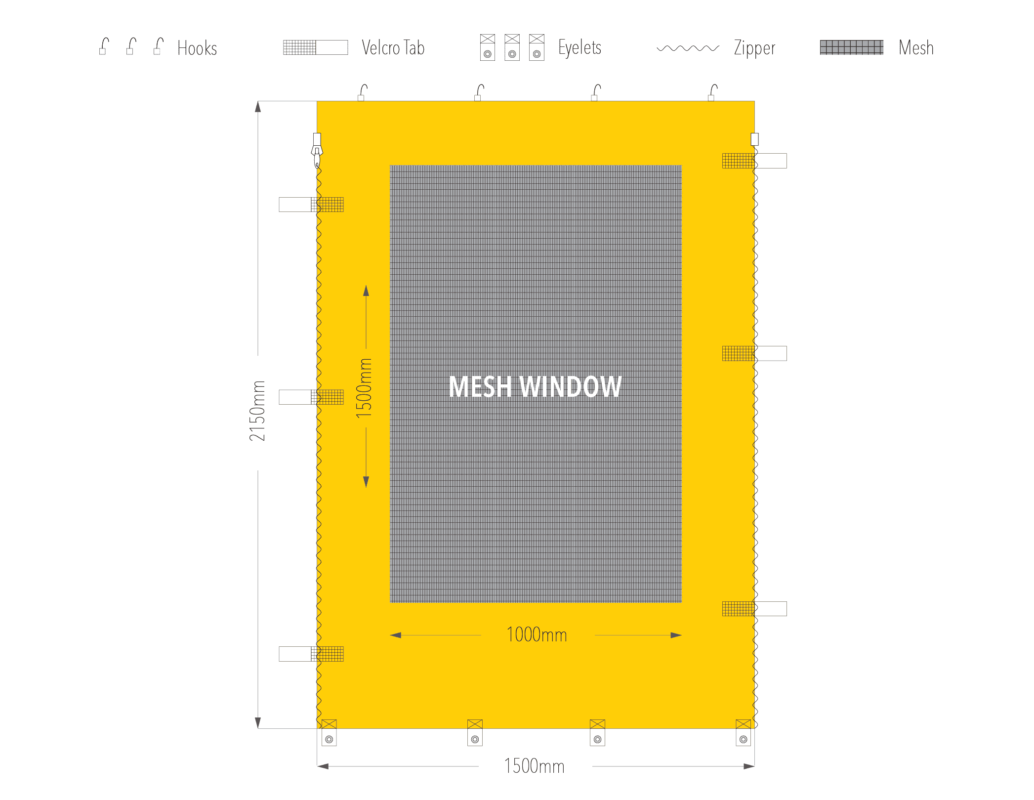 1.5m mesh window wall diagram