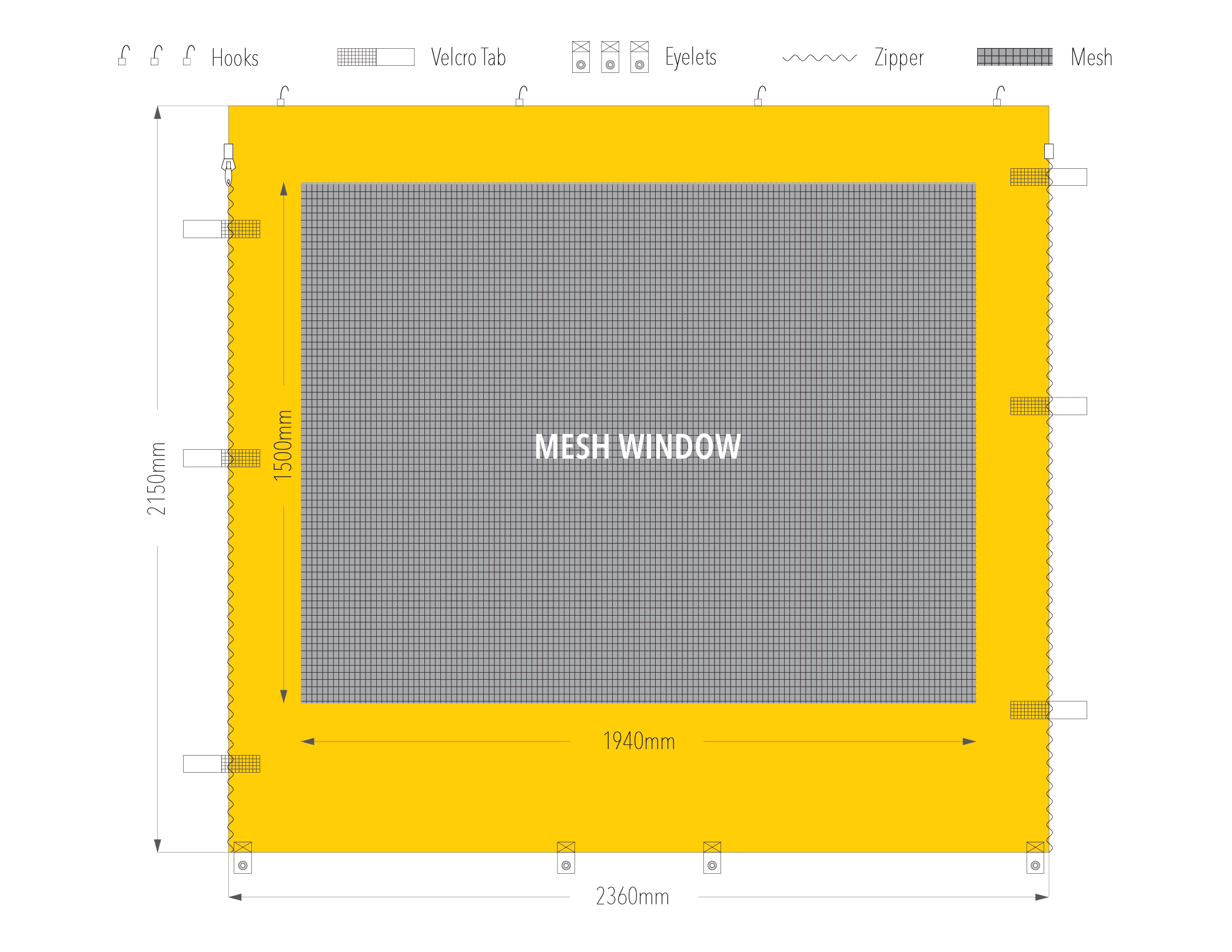 2.4m mesh window wall diagram